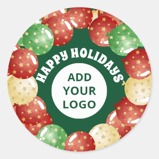Custom Business Logo Kerstballonnen Groen Ronde Sticker (Voorkant)