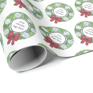 Custom Business Logo Kerstkrans Blauw Wit Cadeaupapier