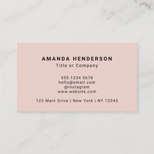 Custom Business Logo L Simple Clean Blush Pink Visitekaartje (Achterkant)