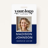 Custom Business Logo Medewerker Foto Blauw ID Badg Badge (Voorkant)