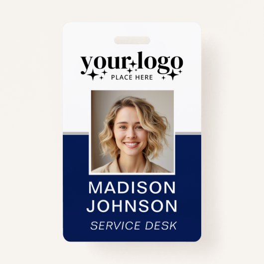 Custom Business Logo Medewerker Foto Blauw ID Badg Badge (Voorkant)