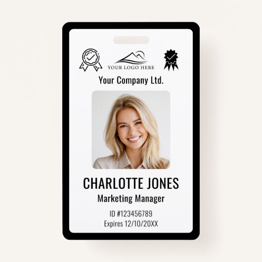 Custom Business Logo Medewerker QR Code Zwart ID Badge (Voorkant)