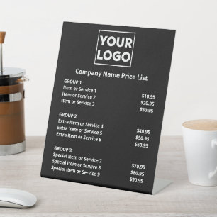 Custom Business Logo Minimale prijslijst op zwart Reclamebord Met Voetstuk