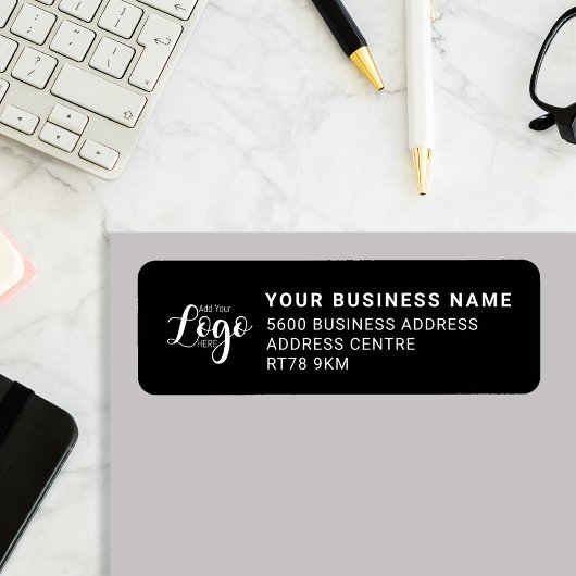 Custom Business Logo | Modern Black Company Return Etiket
