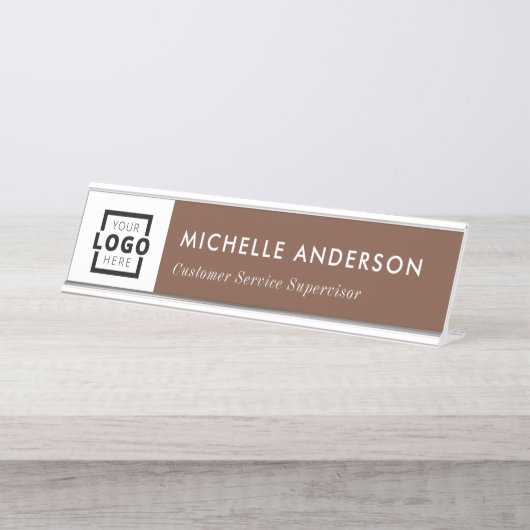 Custom Business Logo Modern Employee Brown Bureau Naambordje (Voorkant)