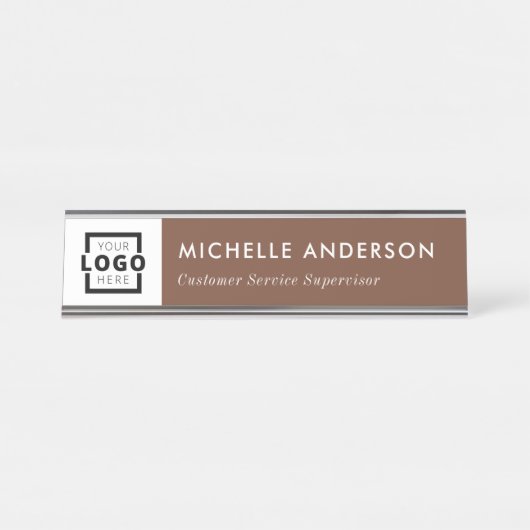 Custom Business Logo Modern Employee Brown Bureau Naambordje (Voorkant)