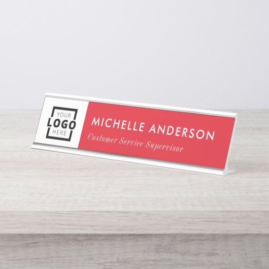 Custom Business Logo Modern Employee Red Bureau Naambordje (Voorkant)