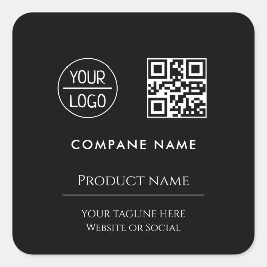 custom business logo Modern minimaal Zwart Vierkante Sticker (Voorkant)