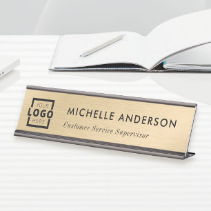 Custom Business Logo Modern Minimal Brushed Gold Bureau Naambordje