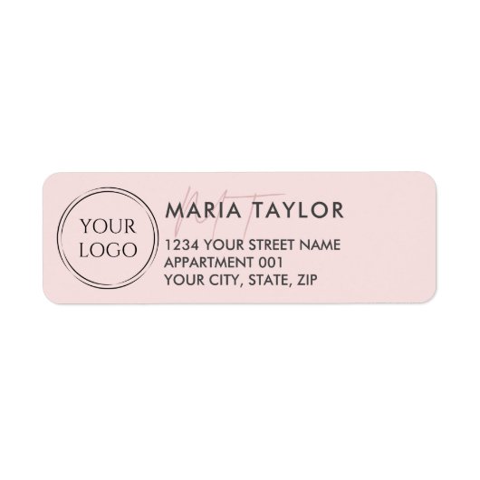 Custom Business Logo Modern Monogram Blush Roze Etiket (Voorkant)