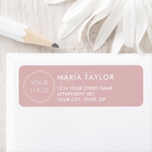 Custom Business Logo Modern Monogram Blush Roze Etiket (Insitu)