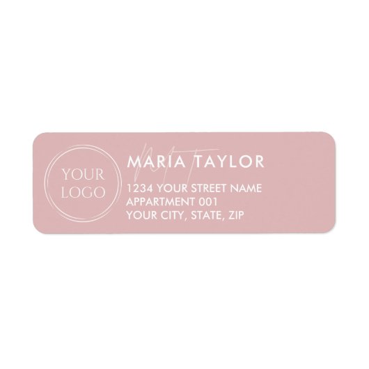 Custom Business Logo Modern Monogram Blush Roze Etiket (Voorkant)