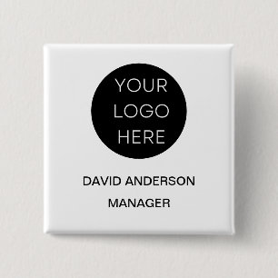 Custom Business Logo Modern Wit Vierkante Button 5,1 Cm