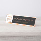 Custom Business Logo Moderne Employee Roos Gold Bureau Naambordje (Voorkant)