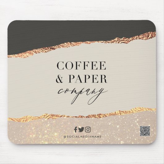 Custom Business Logo Muismat Black Cream Gold (Voorkant)