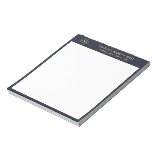 Custom Business Logo Navy Blue Branded Promotionel Notitieblok (Linkerzijde)
