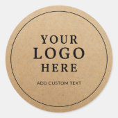 Custom Business Logo On Kraft Paper Style Branded Ronde Sticker (Voorkant)