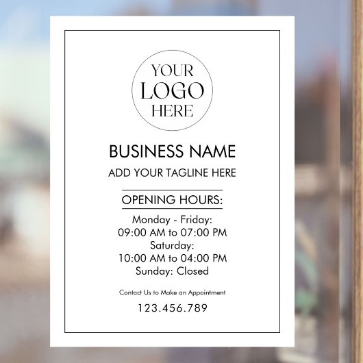 Custom Business Logo Opening Hour Modern Simple Raamsticker