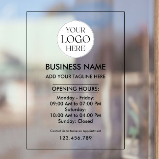 Custom Business Logo Opening Hour Professional Raamsticker
