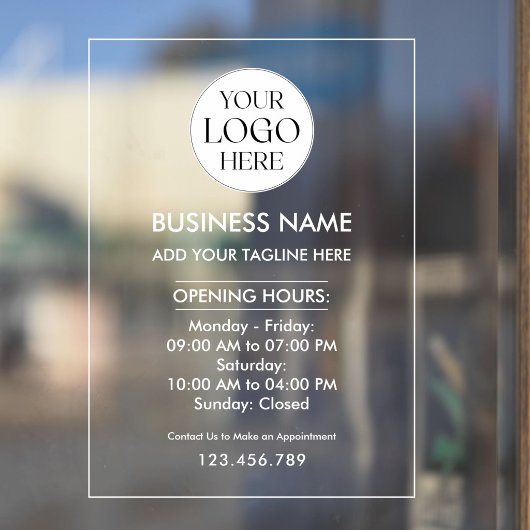 Custom Business Logo Opening Hour Professional Raamsticker