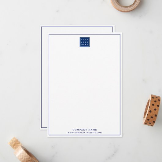 Custom Business Logo Professional Navy Border Notitiekaartje (Voorkant / Achterkant in situ)
