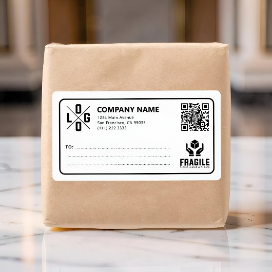 Custom Business Logo QR code Fragile Warn Shipping Etiket
