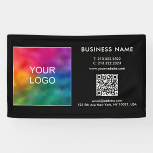 Custom Business Logo QR Code Modern Sjabloon Zwart Spandoek