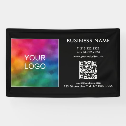 Custom Business Logo QR Code Modern Sjabloon Zwart Spandoek (Horizontaal)