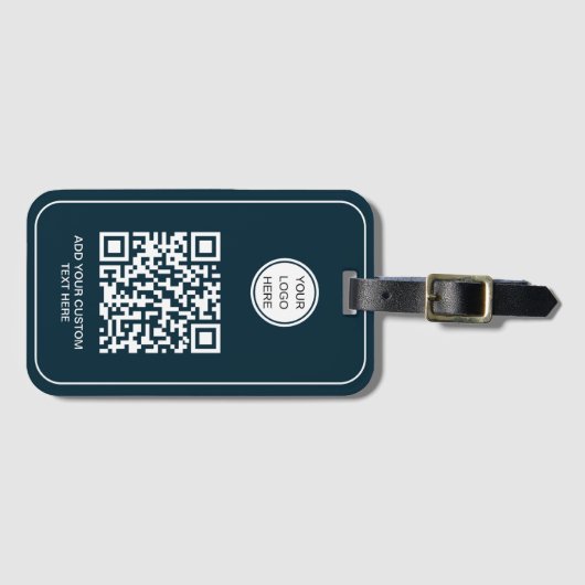 Custom Business Logo QR Code Professioneel Blauw Bagagelabel (Voorkant (horizontaal))