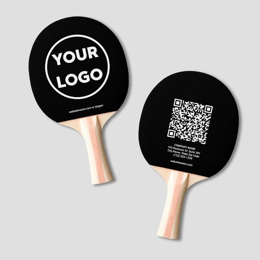 Custom Business Logo QR Code Tekst Zwart Branded Tafeltennisbatje