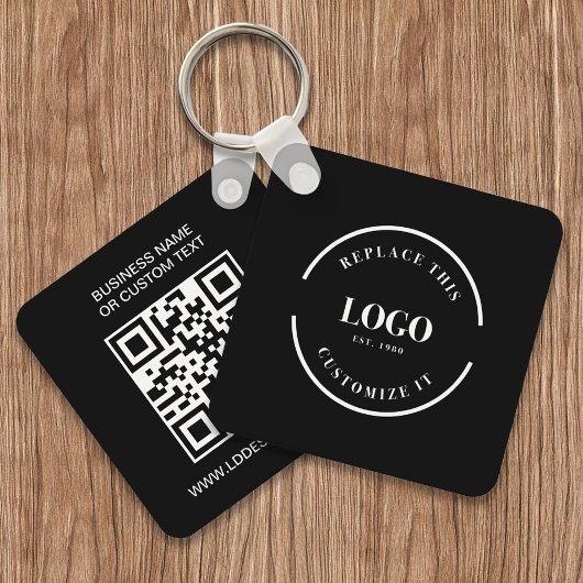 Custom Business Logo QR code website tekst zwart Sleutelhanger