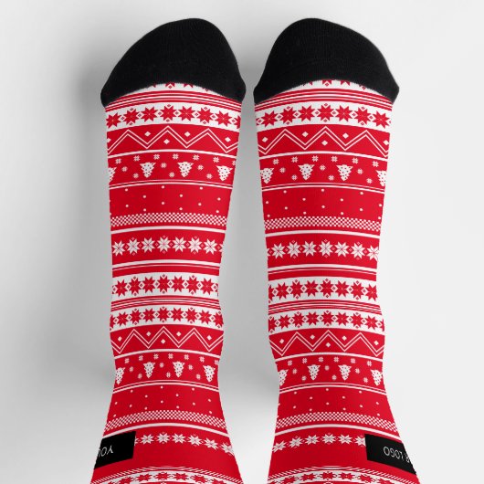 Custom Business Logo Red Nordic Christmas Pattern Sokken (Top)