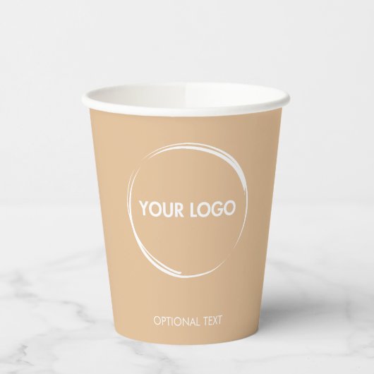 Custom Business Logo Sjabloon Tan Beige Papieren Bekers (Links)