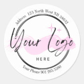 Custom Business Logo Sjabloon - Telefoon en adres Ronde Sticker (Voorkant)