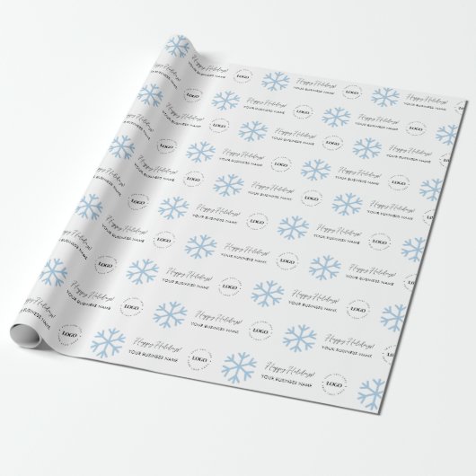Custom Business Logo & Snowflake Feestdagen Compan Cadeaupapier (Uitgerold)