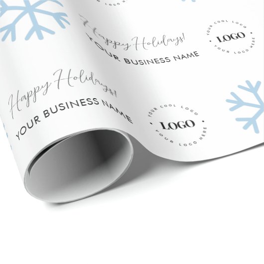 Custom Business Logo & Snowflake Feestdagen Compan Cadeaupapier (Rol Hoek)