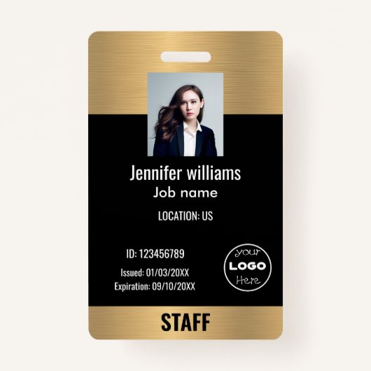 custom business logo sprankle goud & zwart Foto ID Badge (Voorkant)