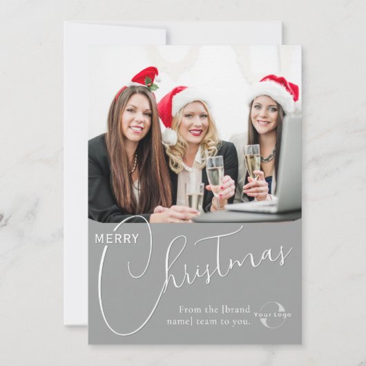 Custom Business logo, teamfoto & groet Grijs Feestdagenkaart (Voorkant)
