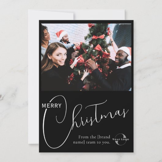 Custom Business logo, teamfoto & groet Zwart Feestdagenkaart (Voorkant)