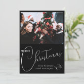 Custom Business logo, teamfoto & groet Zwart Feestdagenkaart (Staand voorkant)