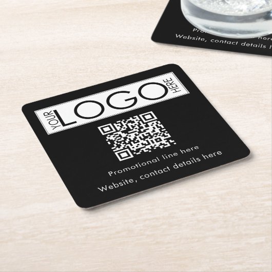 Custom Business Logo Tekst QR Code Promo Zwart Kartonnen Onderzetters (Schuin)