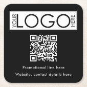 Custom Business Logo Tekst QR Code Promo Zwart Kartonnen Onderzetters (Voorkant)