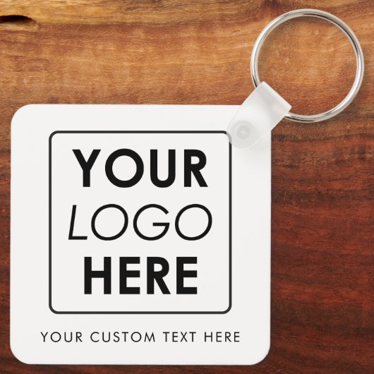 Custom Business Logo & Tekst Wit Zwart Sleutelhanger (Achterkant)