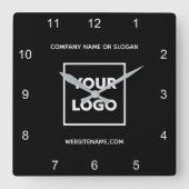 Custom Business Logo Text Minimal Black Vierkante Klok (Voorkant)