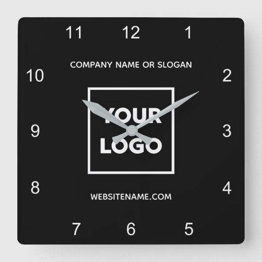 Custom Business Logo Text Minimal Black Vierkante Klok (Voorkant)