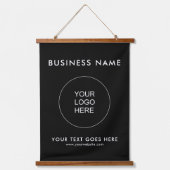 Custom Business Logo Text QR Code Sjabloon Zwart Hangend Wandkleed (Voorkant)