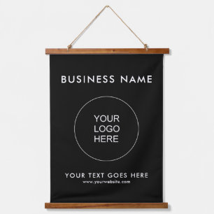 Custom Business Logo Text QR Code Sjabloon Zwart Hangend Wandkleed
