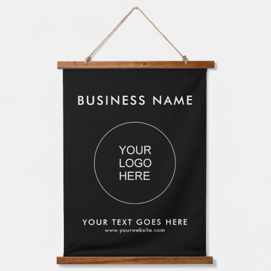Custom Business Logo Text QR Code Sjabloon Zwart Hangend Wandkleed (Voorkant)