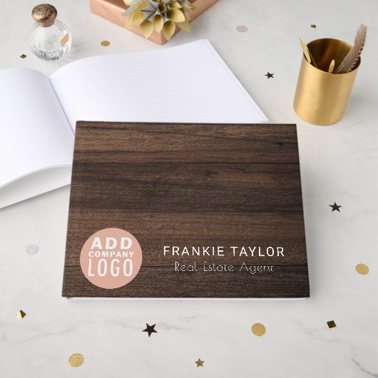 Custom Business Logo Wood Look Custom Company Gastenboek (Voorkant open)