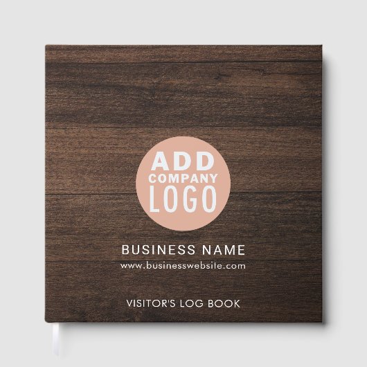 Custom Business Logo Wood Look Visitors Rustic Gastenboek (Voorkant)